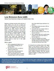 Low Emission Zones – New Factsheet on Examples from Berlin, London, and Beijing