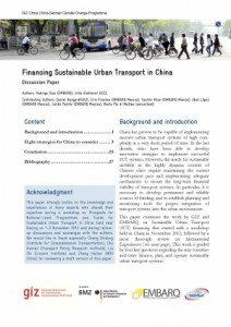Financing Sustainable Urban Transport in China – Discussion paper published